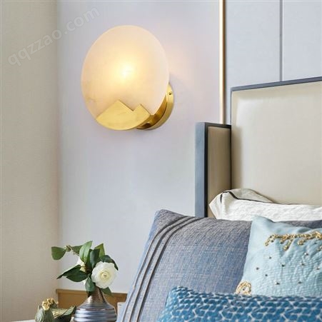 全铜床头壁灯创意过道灯双庆简约现代真云石客厅背景墙壁灯具