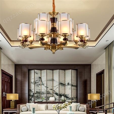 新中式全铜灯 中国风家用客厅灯 双庆卧室茶室餐厅吊灯