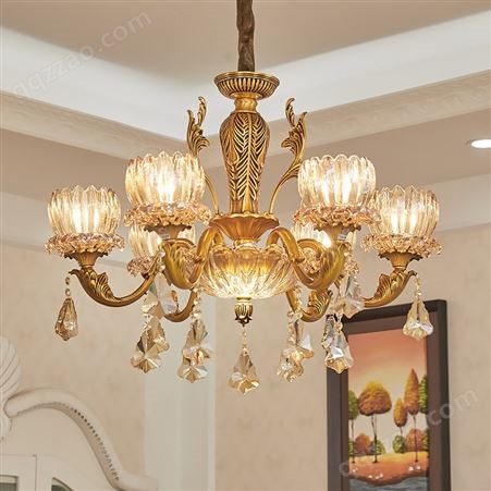 全铜水晶吊灯 欧式水晶灯全铜灯 双庆卧室餐厅客厅吊灯