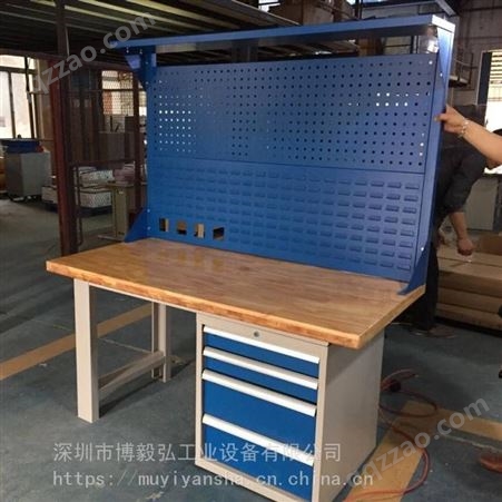 车间工厂学校学生五金实训重型钢制实木桌面榉木钳工工作台