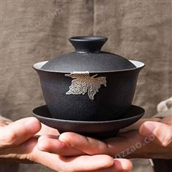 黑陶茶杯盖碗 创意主人杯个人茶碗 陶瓷家用茶壶单杯茶盏