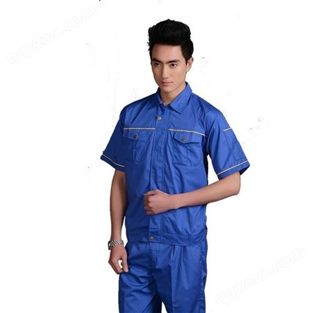 夏季半袖夹克衫工程服 藏蓝色橘红色工作服 一对一加工定制