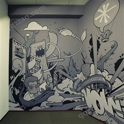 创意家装墙体彩绘 抽象艺术装饰壁画 墙面彩绘卡通插画风格