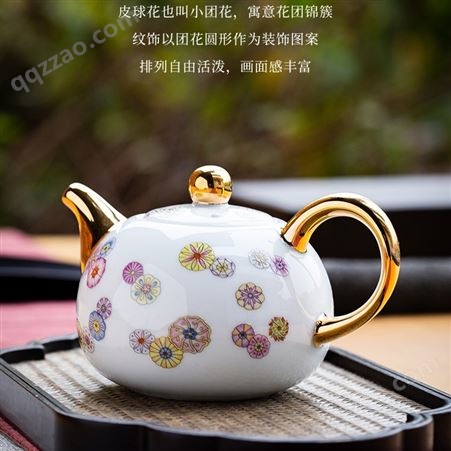 景德镇陶瓷茶具  8头描金皮球花泡茶器 陶瓷茶具生产厂家