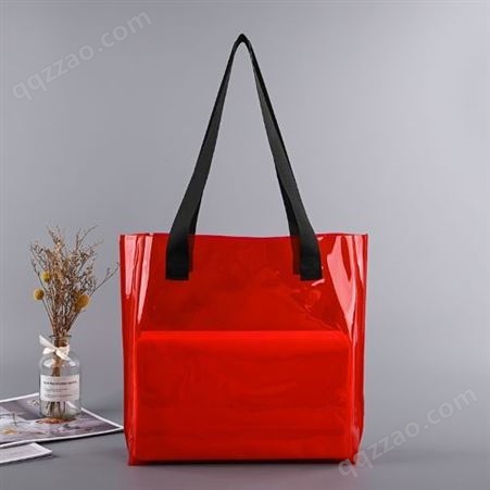 红色透明pvc手提袋子 ins风时尚单肩果冻包礼品塑料手提袋定制
