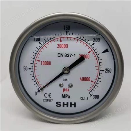 400MPA压力表,径向G1/2连接，轴向法兰边高压表UNF 不锈钢耐震压力表SHH 威聚流体 立式安装