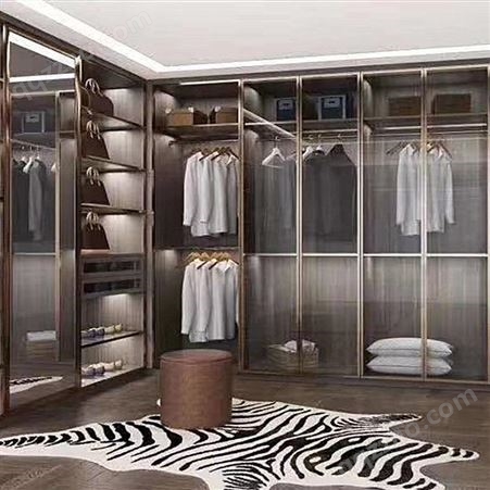 铝唯定制款L型玻璃门全铝衣柜 简易板式衣柜 平开门整体大衣橱柜