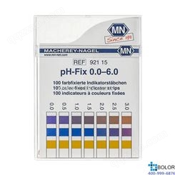 无渗漏pH测试条 测试范围：0.0-6.0；适用于弱缓冲溶液和强碱性溶液 MN 92115
