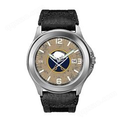 国美时 夜光表针 石英日历机芯 时尚男士运动手表 图案印刷 真皮表带手表