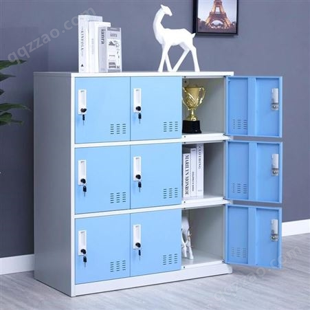 万蓝彩色钢制多层多门书包柜带锁储物柜员工鞋柜铁皮矮柜